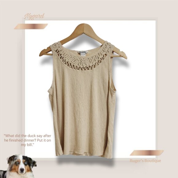 🌿Nygard Sleeveless.Shimmer Tan Knit Top with Crochet Yoke - Size XL - Picture 12 of 13